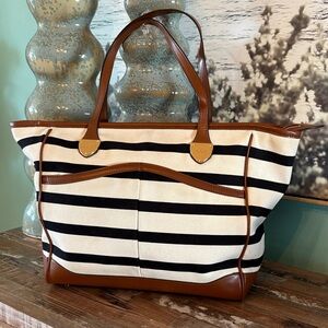 Ralph Lauren Striped Tote with Tan Leather Trim beautiful